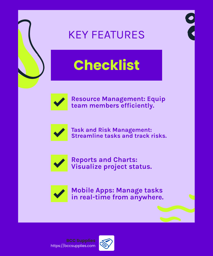 Key Features of Productivity Software - business productivity solutions infographic checklist-fun-neon