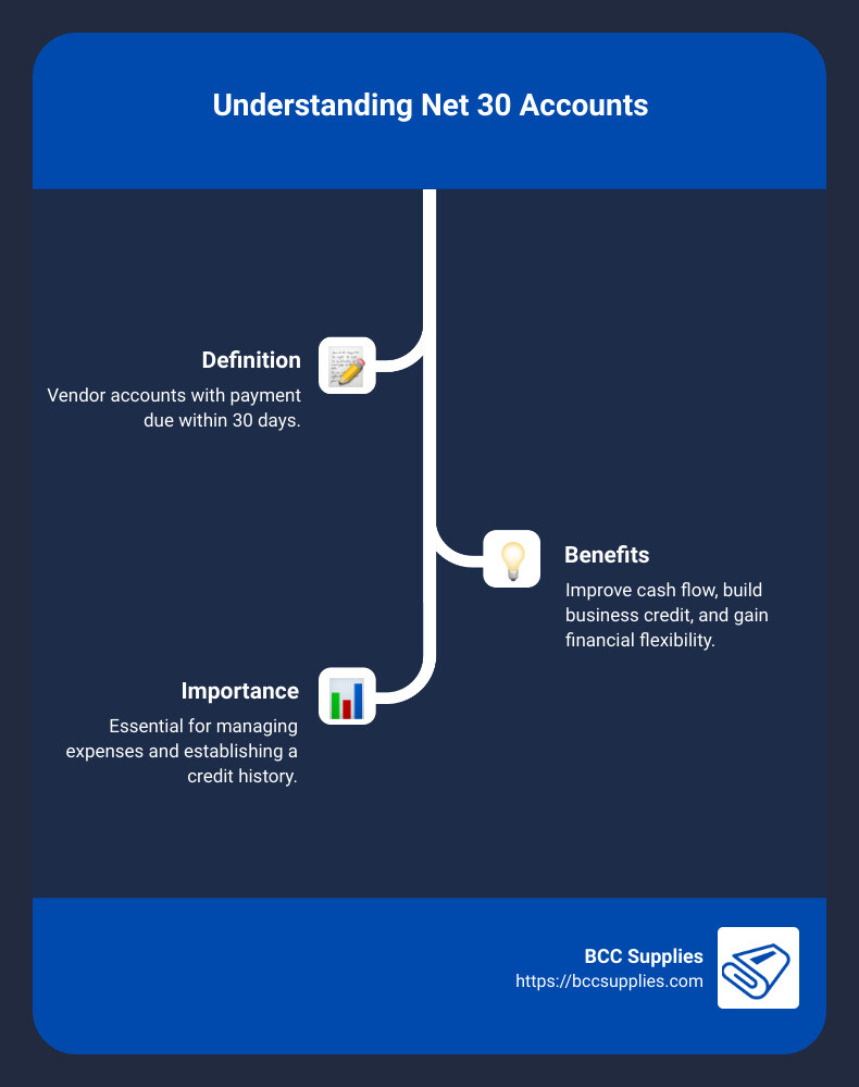 Infographic on Net 30 Accounts Overview - net 30 accounts infographic infographic-line-3-steps