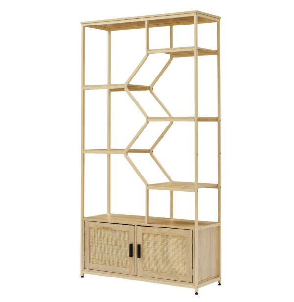 d0102h2jc4v-12.jpg Rattan bookshelf 5 tiers Bookcases Storage Rack with cabinet for Living Room Home Office