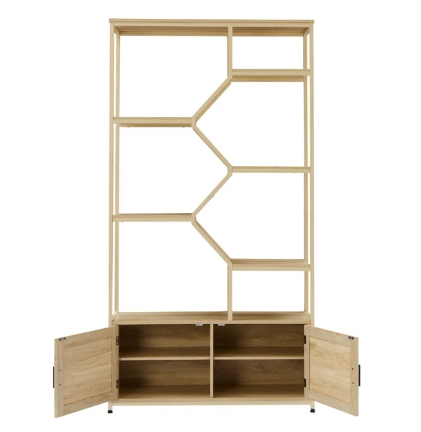 d0102h2jc4v-2.jpg Rattan bookshelf 5 tiers Bookcases Storage Rack with cabinet for Living Room Home Office