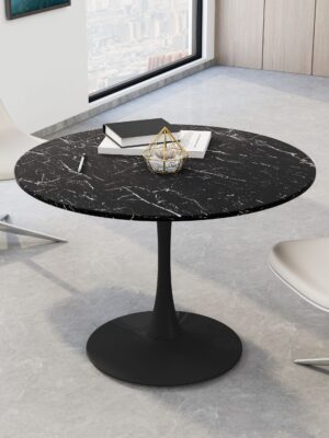 d0102h2qs9w.jpg 42.12"Modern Round Dining Table with Printed White Marble Table Top; Metal Base Dining Table; End Table Leisure Coffee Table