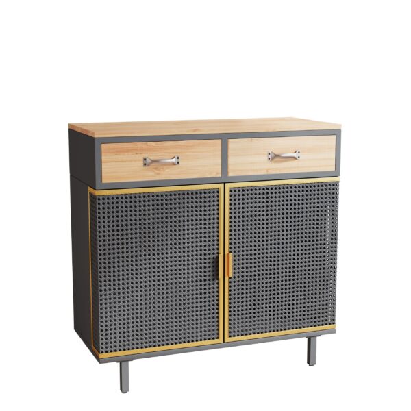 d0102h2zkp7-3.jpg 31.5'' Wide 2 Drawer Sideboard, Modern Furniture Decor, Made with Iron + Carbonized Bamboo, Easy Assembly