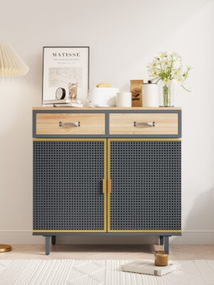 d0102h2zkp7.jpg 31.5'' Wide 2 Drawer Sideboard, Modern Furniture Decor, Made with Iron + Carbonized Bamboo, Easy Assembly