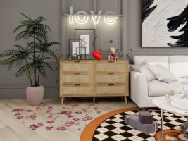 Modern 6 Drawer Dresser Wood Cabinet (Walnut)