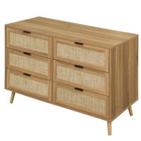 Modern 6 Drawer Dresser Wood Cabinet (Walnut)
