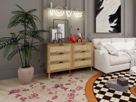 Modern 6 Drawer Dresser Wood Cabinet (Walnut)