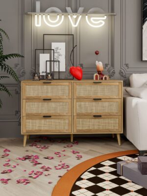 Modern 6 Drawer Dresser Wood Cabinet (Walnut)