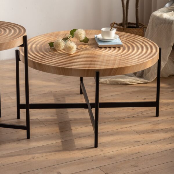 d0102h74ict-2.jpg 33"Modern Thread Design Round Coffee Table , MDF Table Top with Cross Legs Metal Base