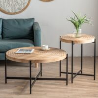 d0102h74ict-4.jpg 33"Modern Thread Design Round Coffee Table , MDF Table Top with Cross Legs Metal Base