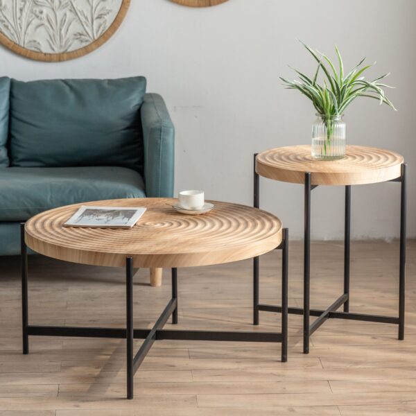 d0102h74ict-4.jpg 33"Modern Thread Design Round Coffee Table , MDF Table Top with Cross Legs Metal Base