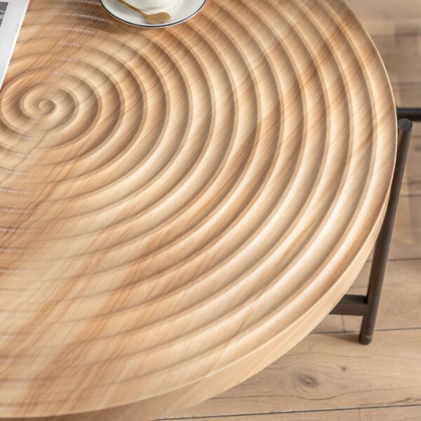 d0102h74ict-6.jpg 33"Modern Thread Design Round Coffee Table , MDF Table Top with Cross Legs Metal Base