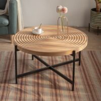 d0102h74ict.jpg 33"Modern Thread Design Round Coffee Table , MDF Table Top with Cross Legs Metal Base