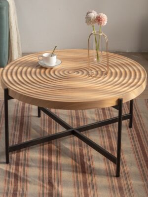d0102h74ict.jpg 33"Modern Thread Design Round Coffee Table , MDF Table Top with Cross Legs Metal Base