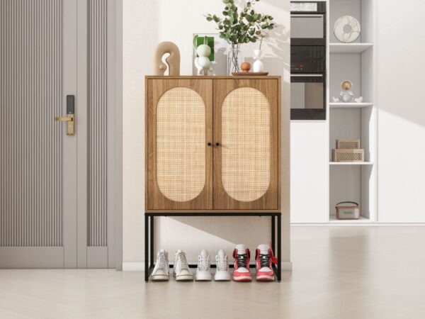 d0102h7btdj-1.jpg Natural rattan, Allen 2 Door high cabinet, rattan, Built-in adjustable shelf, Easy Assembly, Free Standing Cabinet for Living Room Bedroom