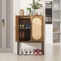 d0102h7btdj-2.jpg Natural rattan, Allen 2 Door high cabinet, rattan, Built-in adjustable shelf, Easy Assembly, Free Standing Cabinet for Living Room Bedroom