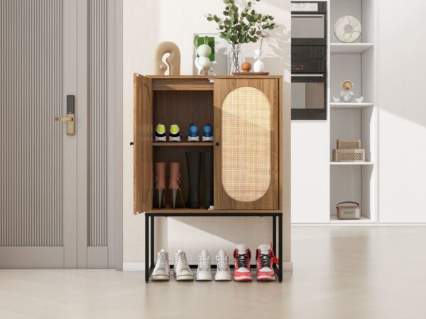 d0102h7btdj-3.jpg Natural rattan, Allen 2 Door high cabinet, rattan, Built-in adjustable shelf, Easy Assembly, Free Standing Cabinet for Living Room Bedroom
