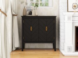 d0102h7buq6-1.jpg 2 Door Wooden Cabinets, Black Wood Cabinet Vintage Style Sideboard for Living Room Dining Room Office