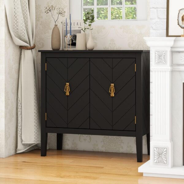 d0102h7buq6-2.jpg 2 Door Wooden Cabinets, Black Wood Cabinet Vintage Style Sideboard for Living Room Dining Room Office