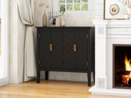d0102h7buq6-3.jpg 2 Door Wooden Cabinets, Black Wood Cabinet Vintage Style Sideboard for Living Room Dining Room Office
