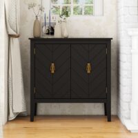 d0102h7buq6.jpg 2 Door Wooden Cabinets, Black Wood Cabinet Vintage Style Sideboard for Living Room Dining Room Office