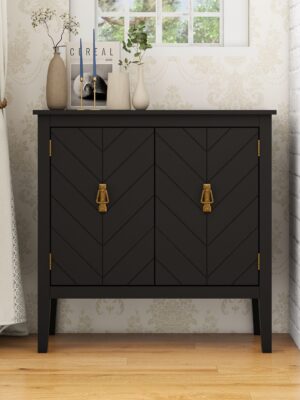 2 Door Wooden Cabinets, Black Wood Cabinet Vintage Style Sideboard for Living Room Dining Room Office