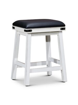 24" Counter Stool, Antique White Finish, Black Leather Seat