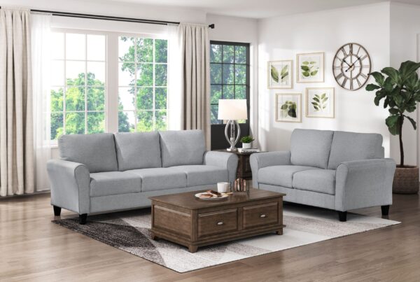 d0102haj9p7-2.jpg Modern 1pc Loveseat Textured Fabric Upholstered Rounded Arms Attached Cushions Transitional Living Room Furniture
