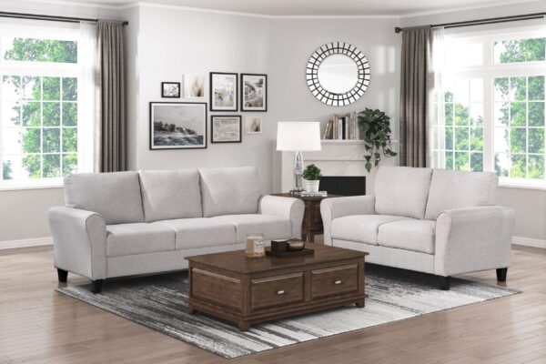 d0102haj9pg-5.jpg Modern 1pc Loveseat Textured Fabric Upholstered Rounded Arms Attached Cushions Transitional Living Room Furniture