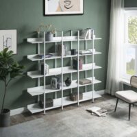 5 Tier Bookcase Home Office Open Bookshelf, Vintage Industrial Style Shelf with Metal Frame, MDF Board