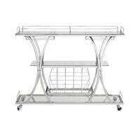 Contemporary Chrome Bar Cart with Wine Rack Silver Modern Glass Metal Frame Wine Storage
