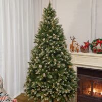 d0102hav2kp-4.jpg 6FT Snow-Frosted Christmas Tree with Pine Cones and 400 Warm White LED Lights