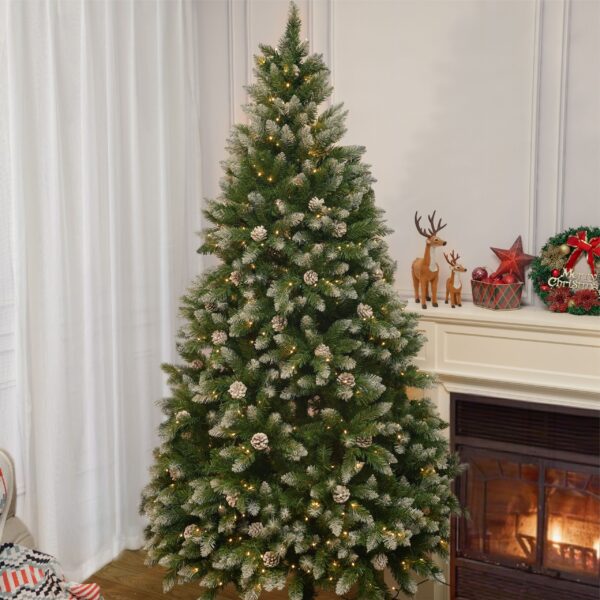 d0102hav2kp-4.jpg 6FT Snow-Frosted Christmas Tree with Pine Cones and 400 Warm White LED Lights