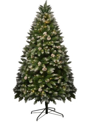 d0102hav2wt.jpg 5FT 619 Branch Tips Snow-Frosted Christmas Tree with Pine Cones, Warm White LED Lights