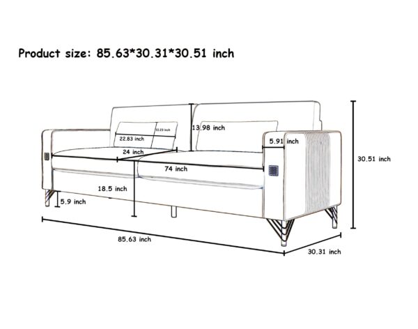 FX-P81PU-GR SOFA Modern Green PU Sofa with Gold Accents - Sleek Channel-Tufted Upholstery, 3-Seat Couch for Living Room and Office Decor(TEMU Suitable)