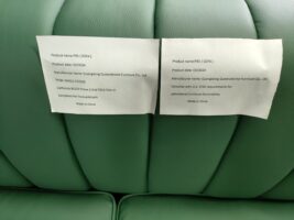 FX-P81PU-GR SOFA Modern Green PU Sofa with Gold Accents - Sleek Channel-Tufted Upholstery, 3-Seat Couch for Living Room and Office Decor(TEMU Suitable)