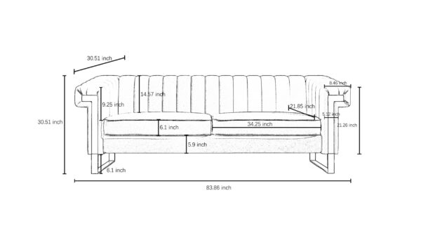 FX-P81-CW2 SOFA Modern Cream Velvet Sofa with Gold Accents - Sleek Channel-Tufted Upholstery, 3-Seat Couch for Living Room and Office Decor(TEMU Suitable)