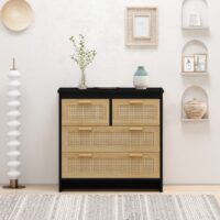 d0102hgnye7.jpg 4 Drawers Rattan Cabinet,for Bedroom,Living Room,Dining Room,Hallways,Easy Assembly