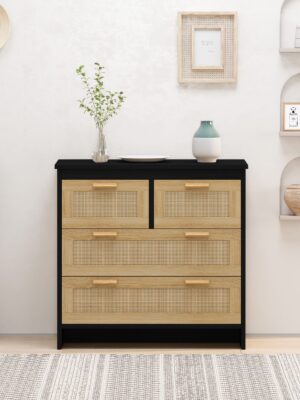 d0102hgnye7.jpg 4 Drawers Rattan Cabinet,for Bedroom,Living Room,Dining Room,Hallways,Easy Assembly