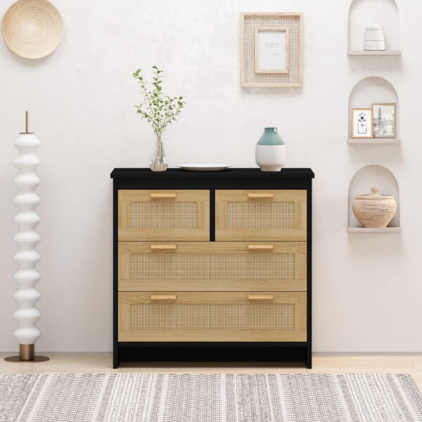 d0102hgnye7.jpg 4 Drawers Rattan Cabinet,for Bedroom,Living Room,Dining Room,Hallways,Easy Assembly