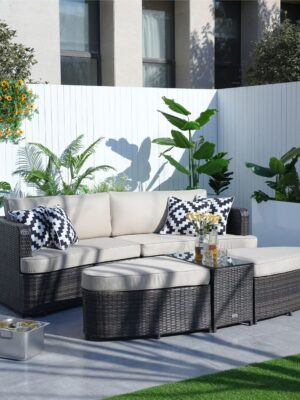 Direct Wicker 5-Piece Outdoor Wicker Sofa Daybed Set Patio Furniture Sunbed