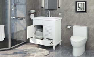 d0102hickyg-12.jpg 30" Bathroom Vanity with Sink; Bathroom Cabinet with Two Doors and One Drawer; White