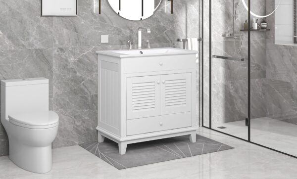 d0102hickyg-14.jpg 30" Bathroom Vanity with Sink; Bathroom Cabinet with Two Doors and One Drawer; White