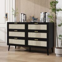 Modern 6 Drawer Dresser Wood Cabinet (Black)