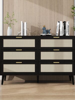 Modern 6 Drawer Dresser Wood Cabinet (Black)