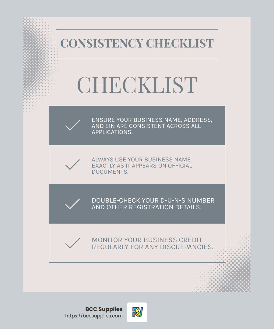 Consistent Business Information - apply for net 30 infographic checklist-light-blue-grey