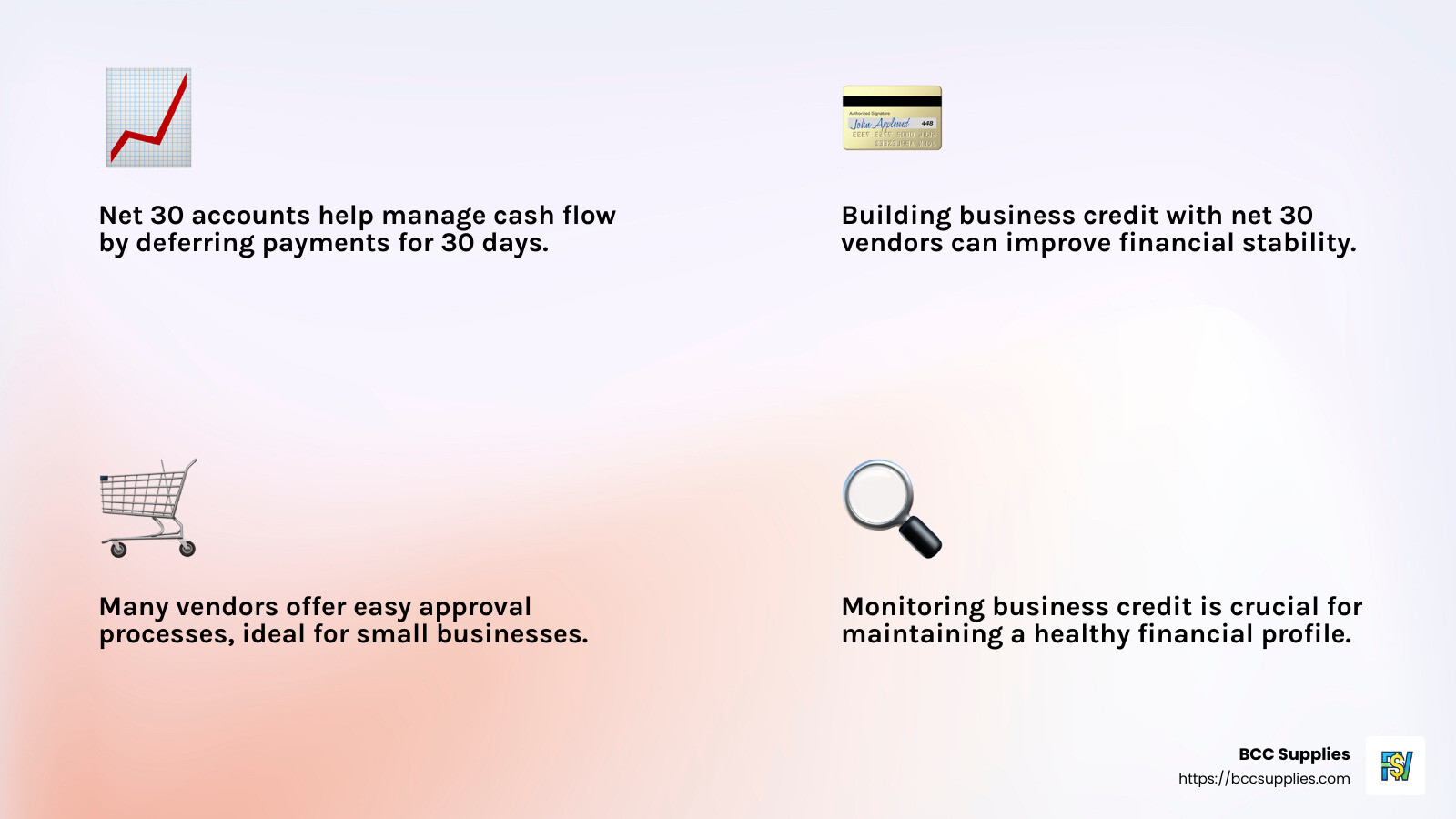 Choosing the right net 30 vendors is crucial for building business credit and managing cash flow effectively. - apply for net 30 infographic 4_facts_emoji_light-gradient