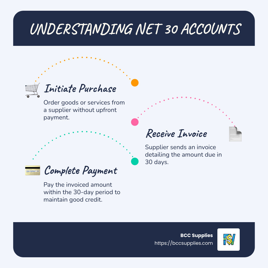 Steps for Understanding Net 30 - how does a net 30 account work infographic infographic-line-3-steps-blues-accent_colors
