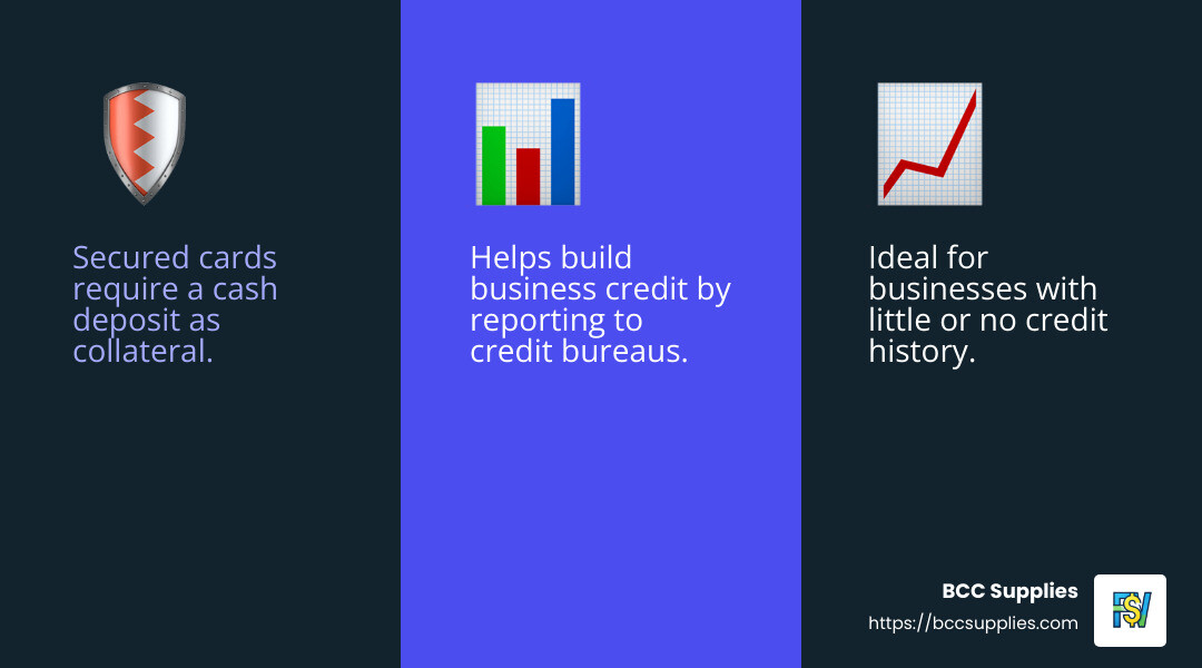 Secured business credit cards are a great option for businesses with little or no credit history. - Business credit card application infographic 3_facts_emoji_blue